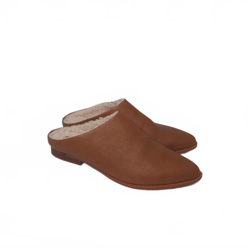 Kelsi Dagger Brown Leather Mules with Shearling Lining Women's Size 11